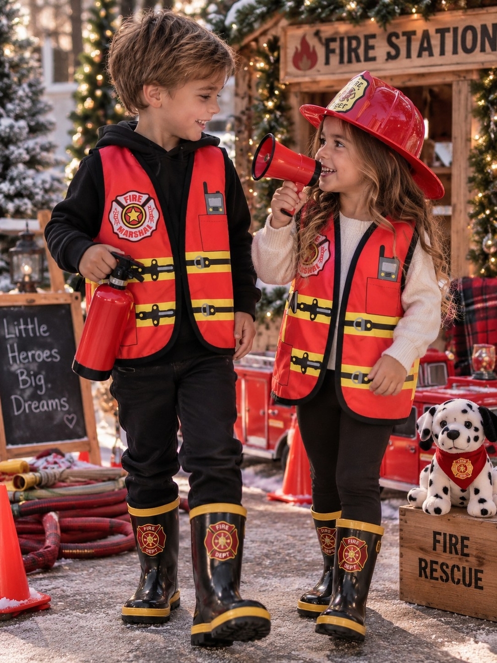 Kids Firefighter Vest Costume - Red Fire Marshal Role Play